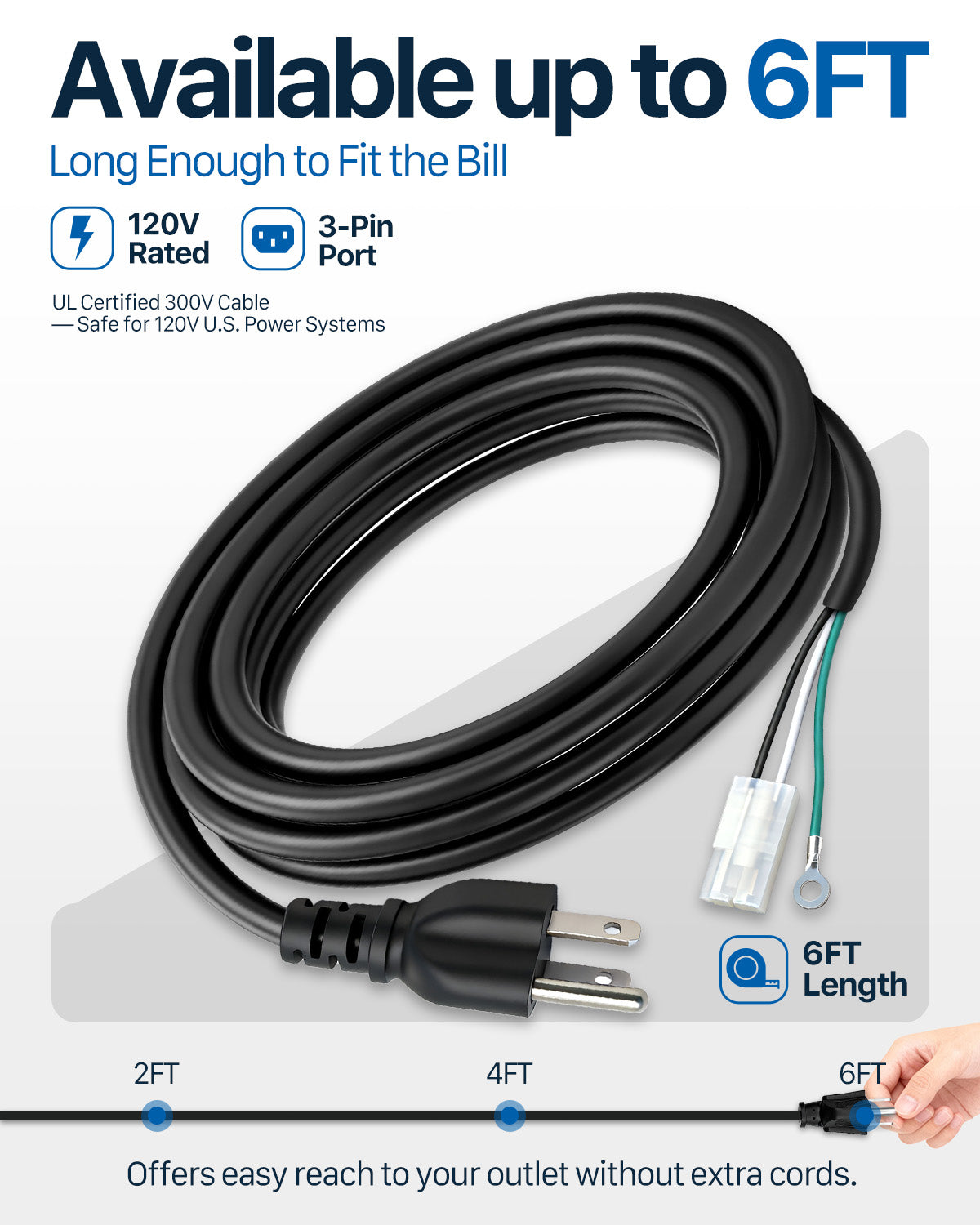 AC Power Cord Replacement UL-Certified 6ft Cable for Traeger, Pit Boss, Camp Chef & Z Grills, Replaces KIT0089 & ELE203