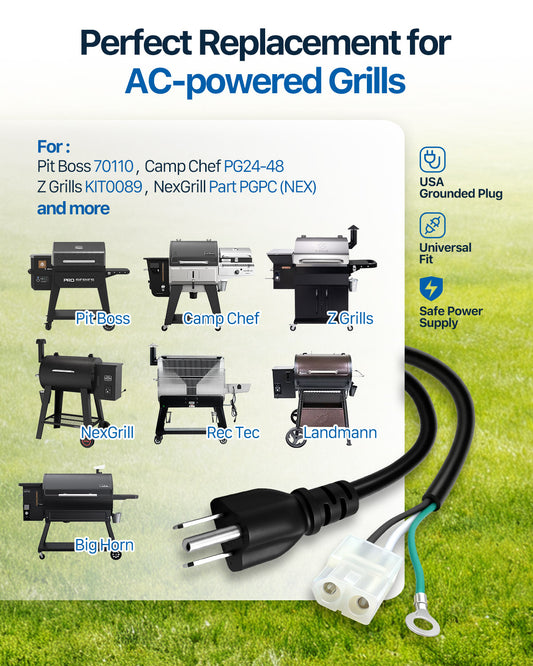 AC Power Cord Replacement UL-Certified 6ft Cable for Traeger, Pit Boss, Camp Chef & Z Grills, Replaces KIT0089 & ELE203