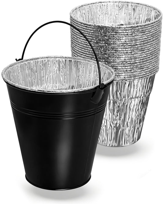 Matchwaves Steel Bucket + Foil Liners Large Grease Cleanup Kit for Traeger BAC608, Timberline & Ironwood