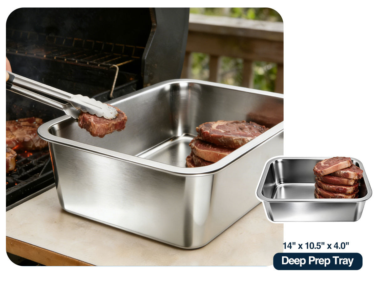 Matchwaves 6-Piece Stainless Steel Grill Prep & Serve Trap With Lid & Dual-Sided Cutting Board