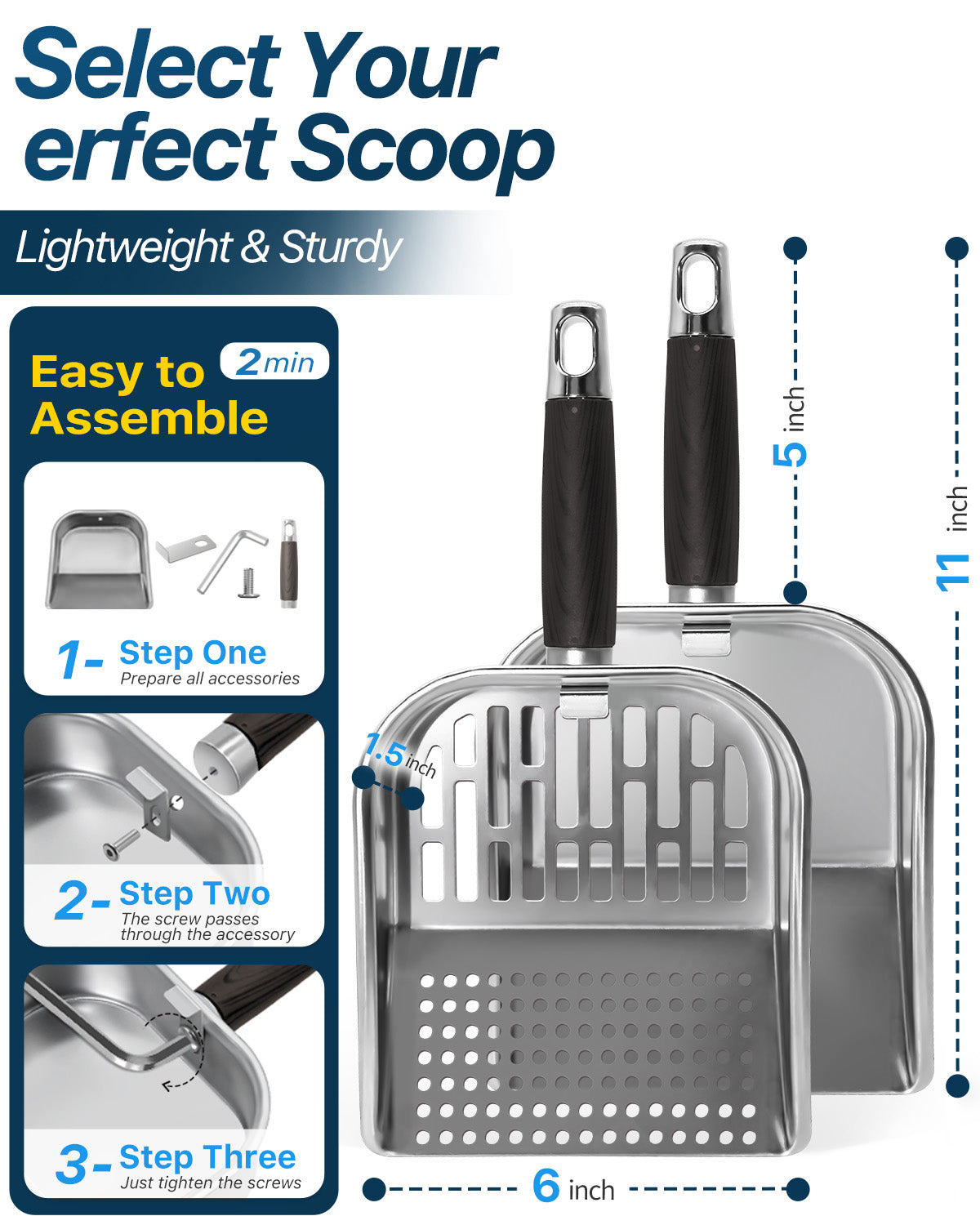 3-in-1 Griddle Scoop For Blackstone Extra-Large Stainless Steel Food Mover & Sifter