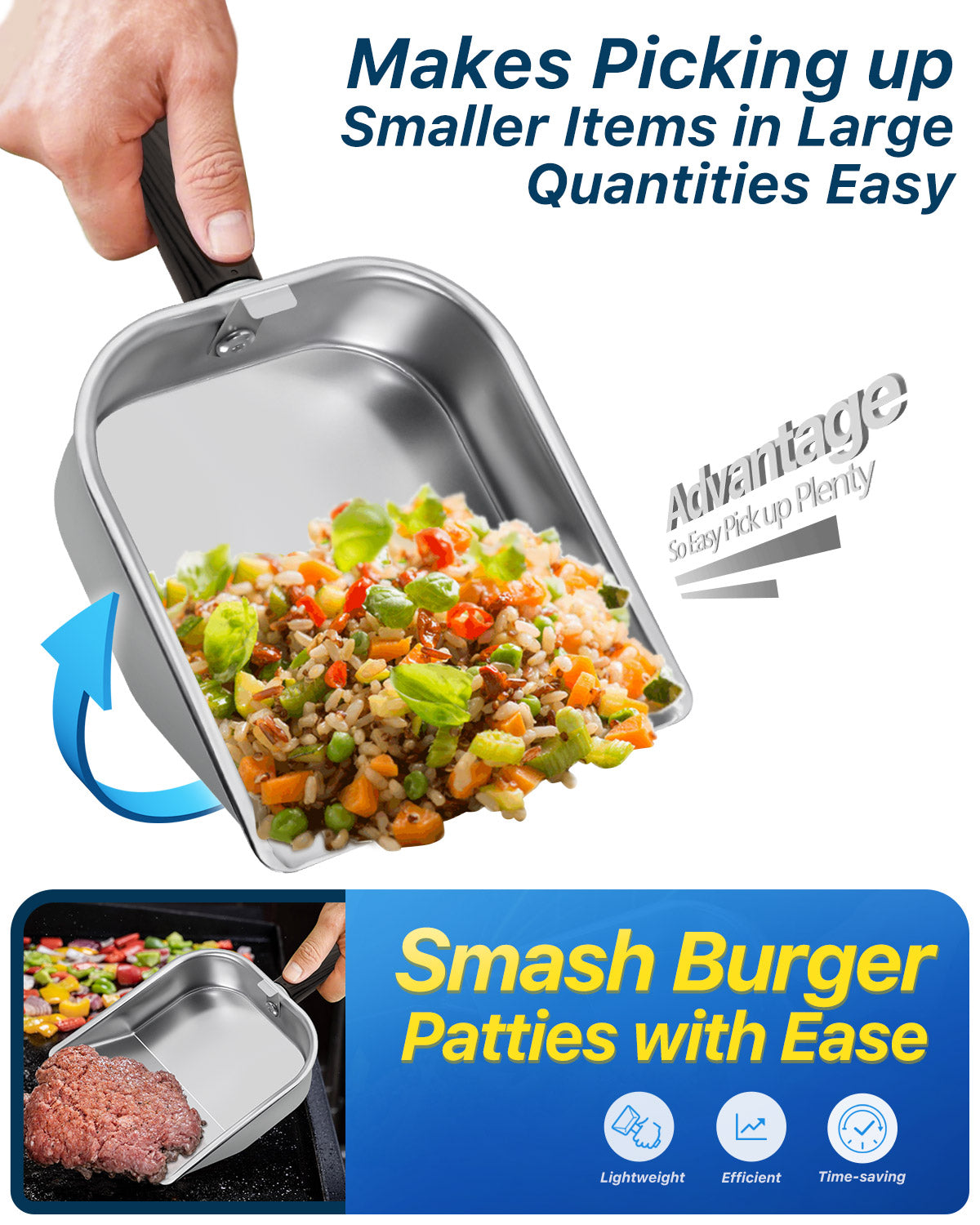 3-in-1 Griddle Scoop For Blackstone Extra-Large Stainless Steel Food Mover & Sifter