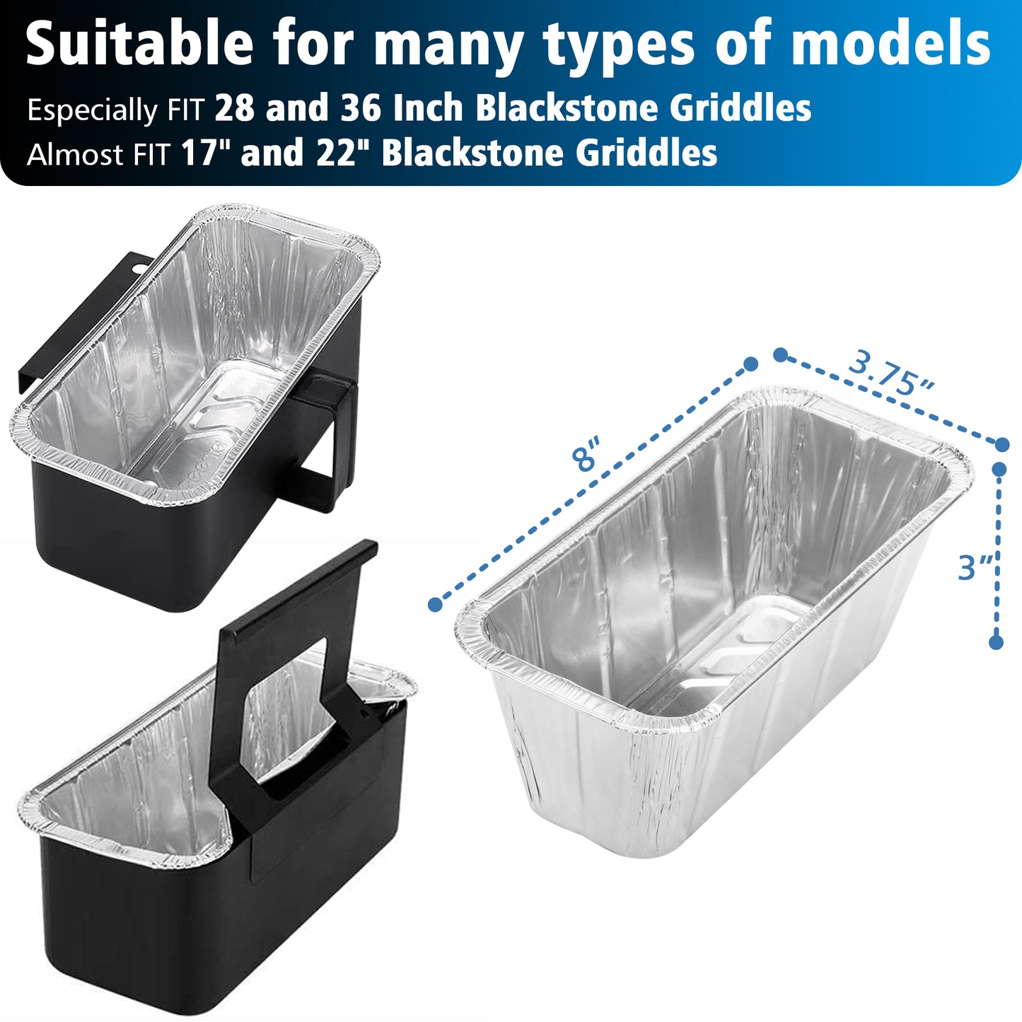 Heavy-Duty Griddle Grease Cup Liners Aluminum Drip Pans for Blackstone 28" & 36"