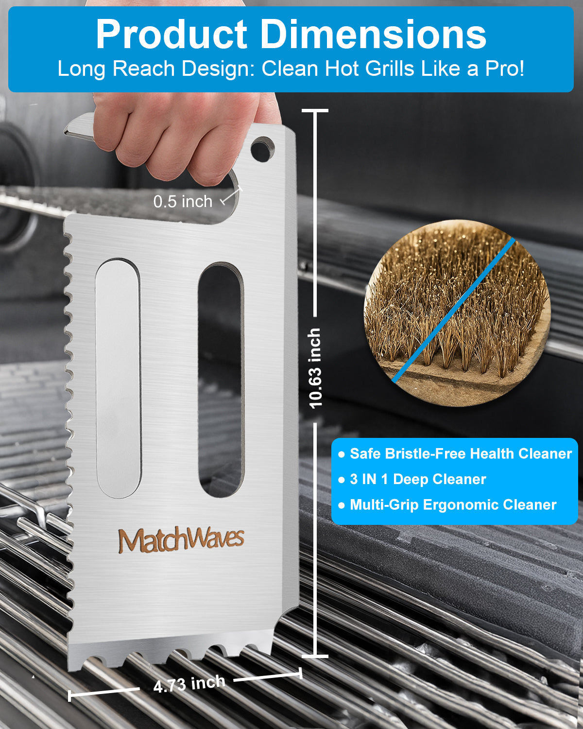 3-in-1 Bristle-Free Grill Scraper Grate Cleaner for Traeger Grills