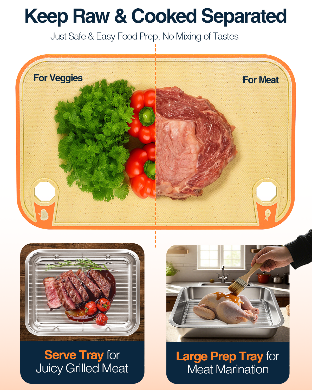 Matchwaves 5-Piece Stainless Steel Grill Prep & Serve Trap With Lid & Dual-Sided Cutting Board