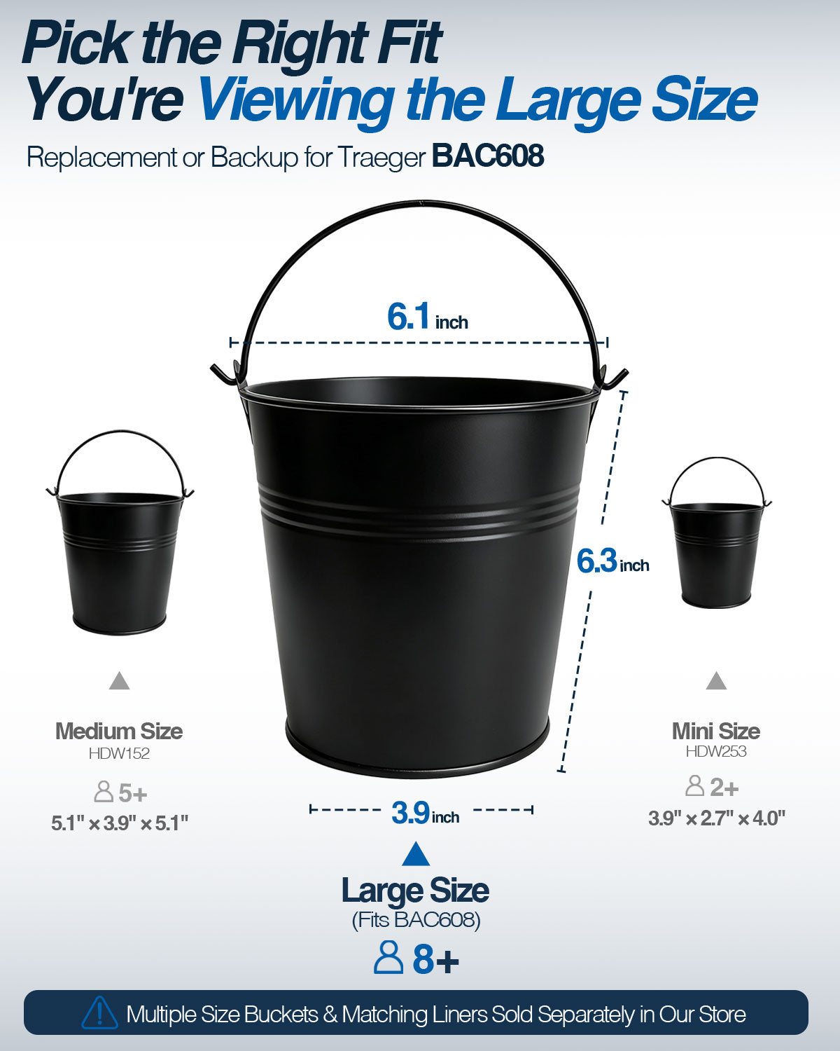 Matchwaves Steel Bucket + Foil Liners Large Grease Cleanup Kit for Traeger BAC608, Timberline & Ironwood