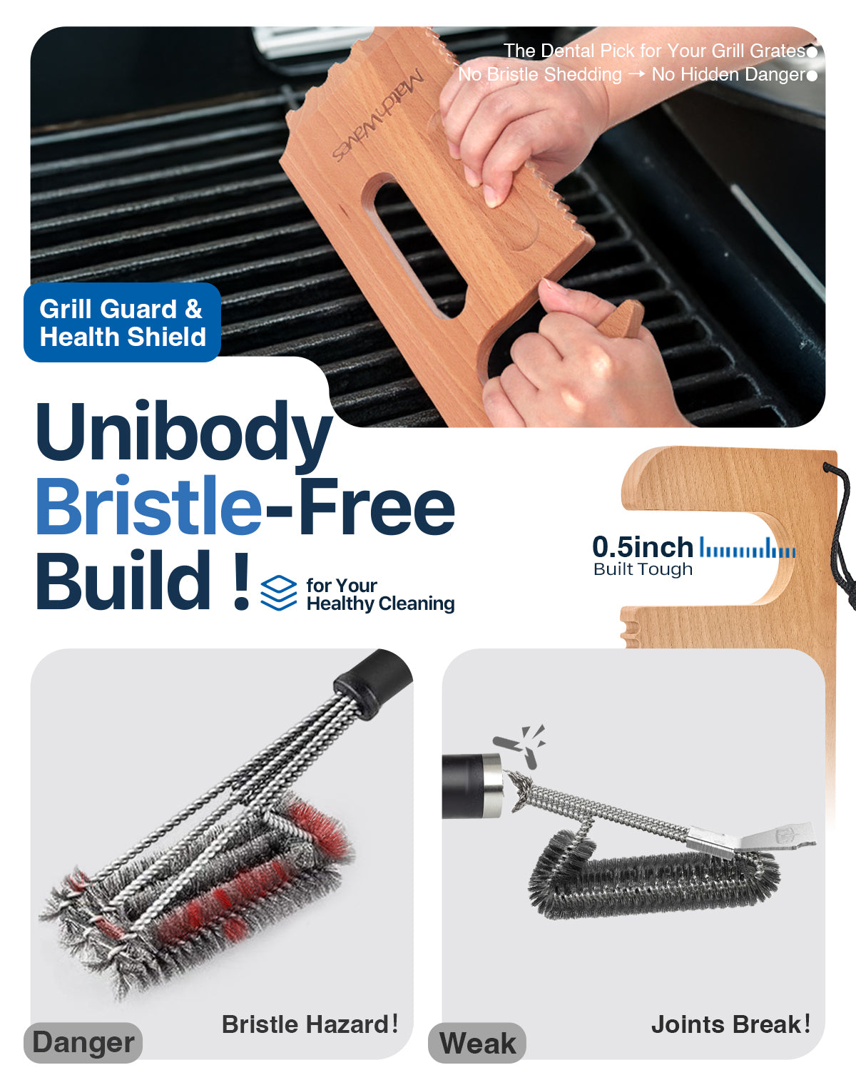 3-in-1 Bristle-Free Grill Scraper Grate Cleaner for Traeger Grills
