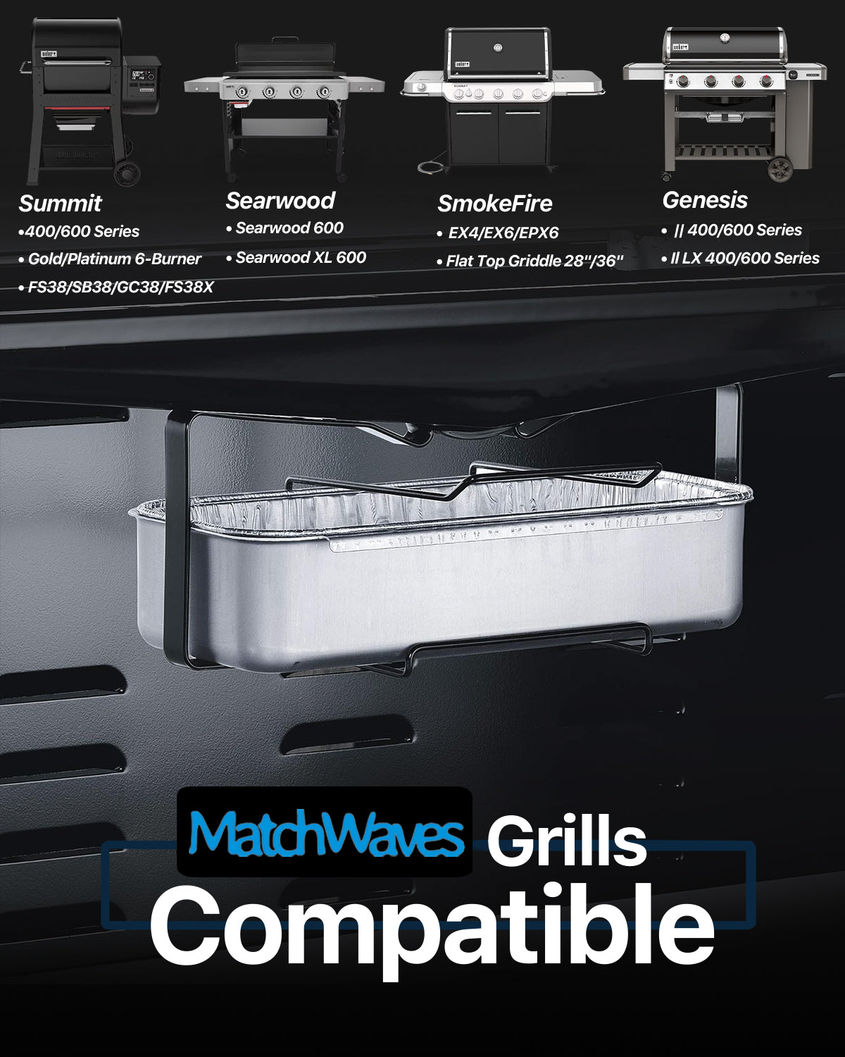 1.7L High-Capacity Drip Pans for Weber 6498, SmokeFire, Summit, Searwood & Genesis II Series