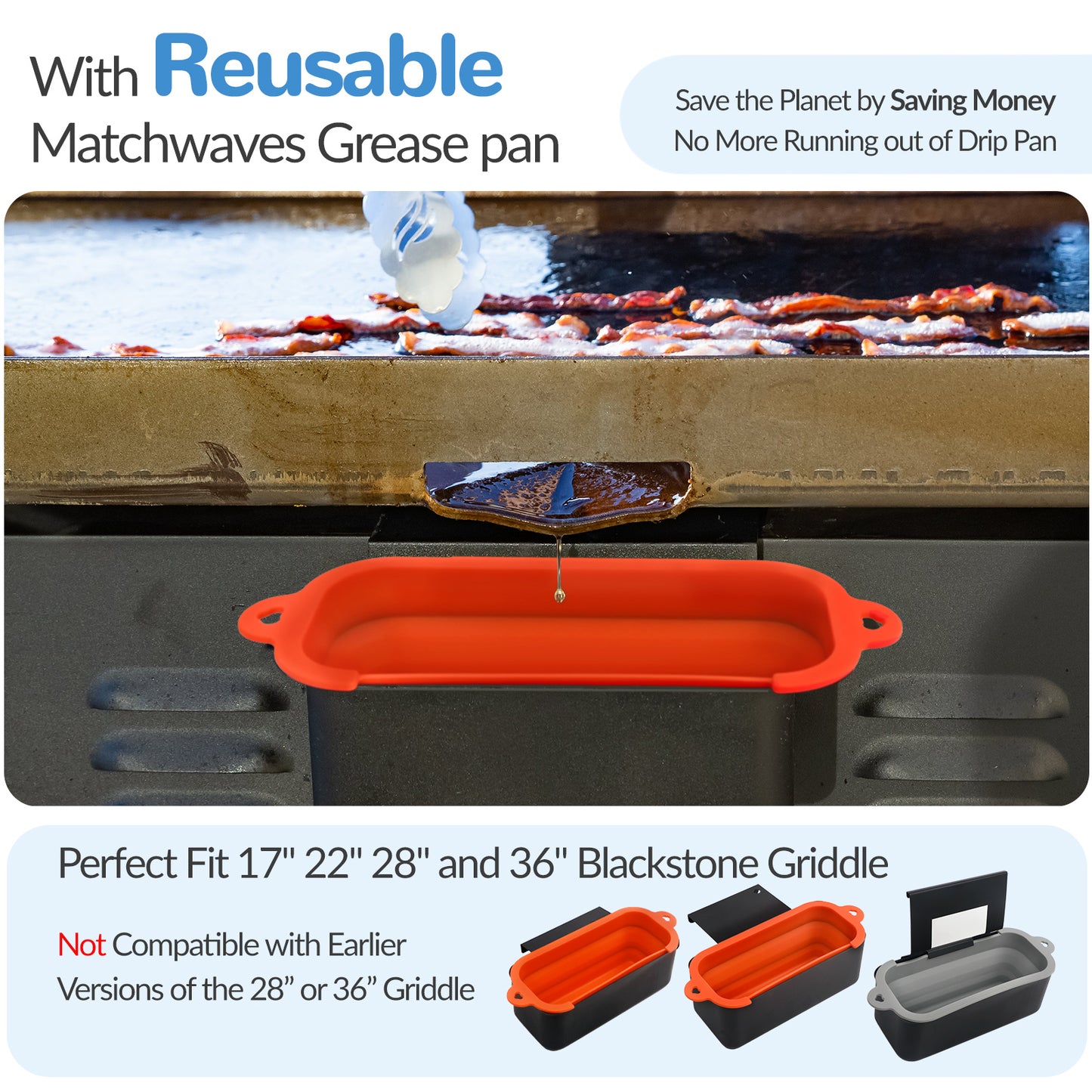 Reusable Silicone Grease Cup Liners Drip Pan for Blackstone 17"/22"/28"/36"