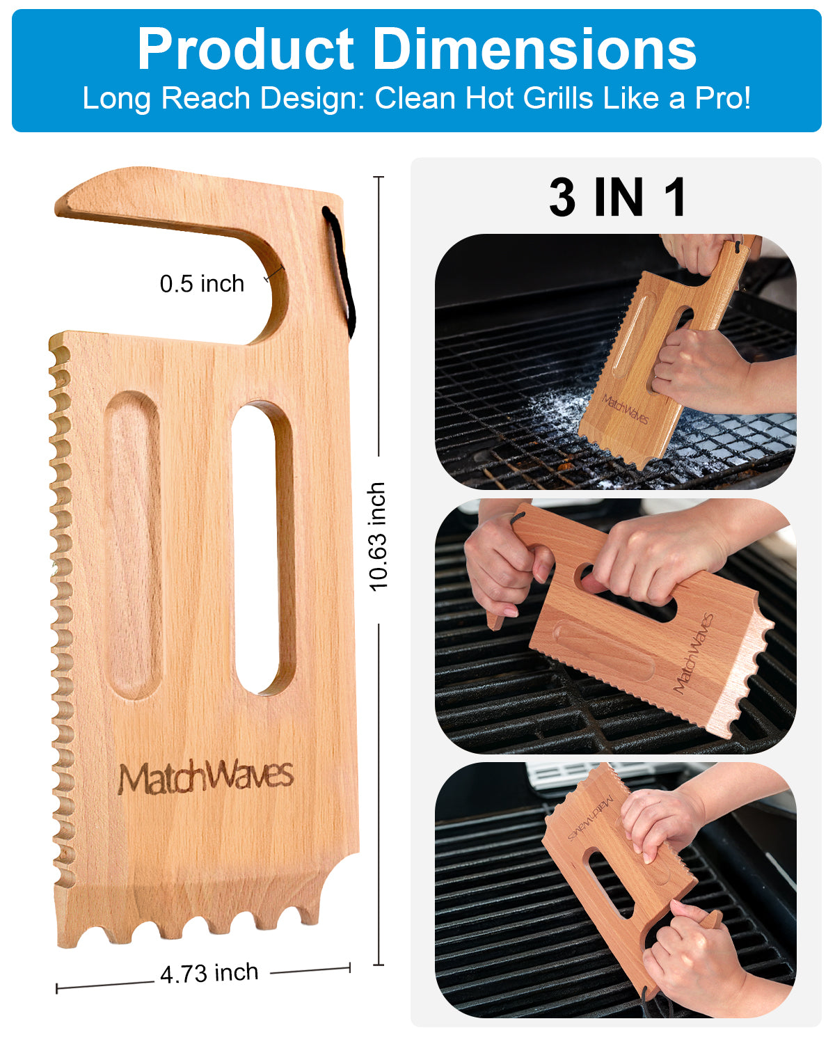3-in-1 Bristle-Free Grill Scraper Grate Cleaner for Traeger Grills