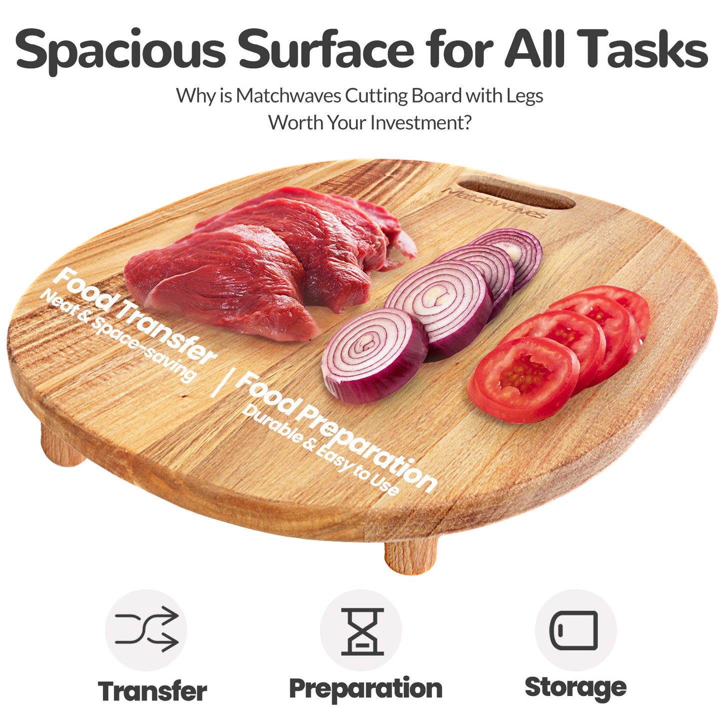 Elevated Acacia Wood Griddle Board Space-Saving Prep Station for 28" & 36" Blackstone