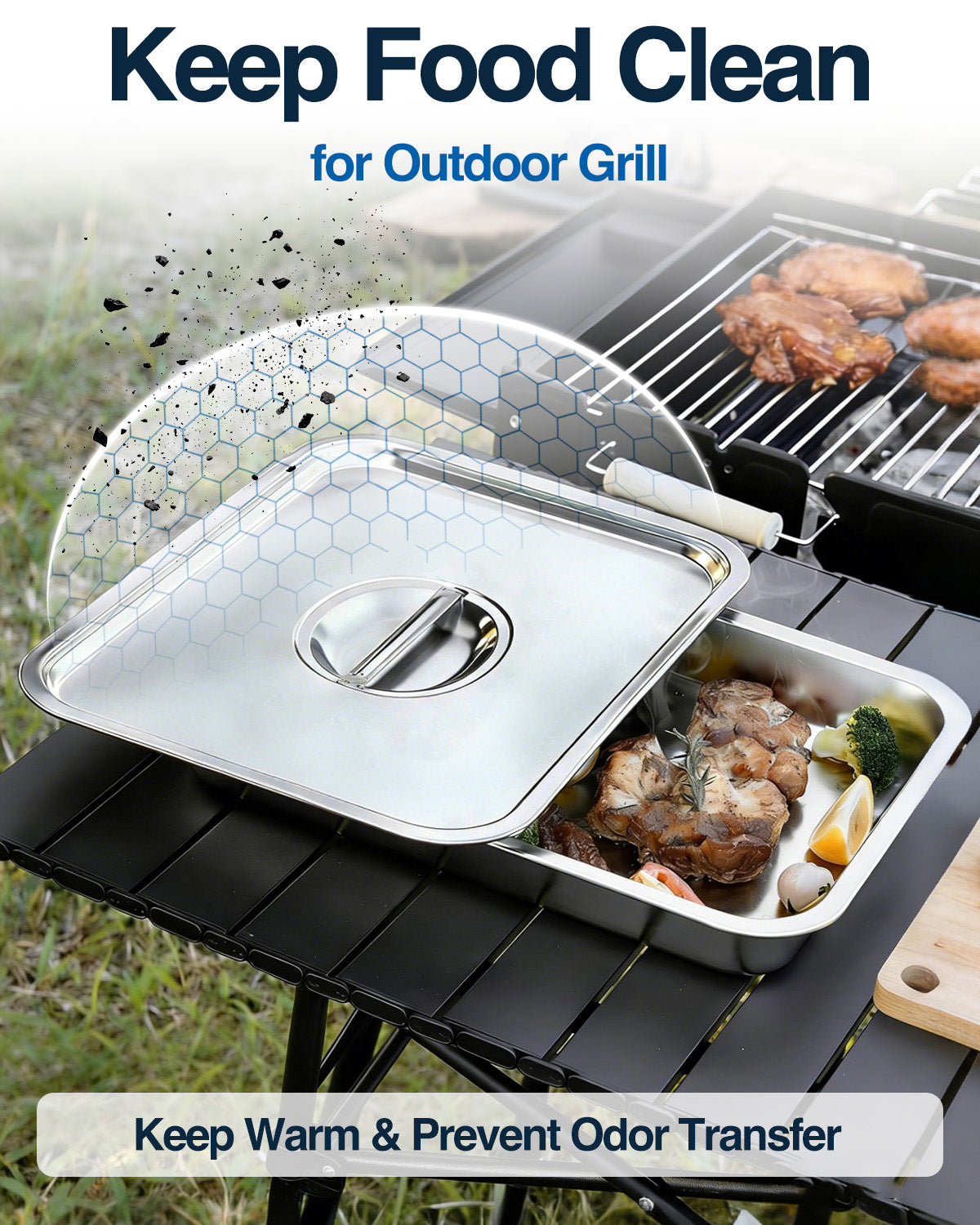 Matchwaves 6-Piece Stainless Steel Grill Prep & Serve Trap With Lid & Dual-Sided Cutting Board