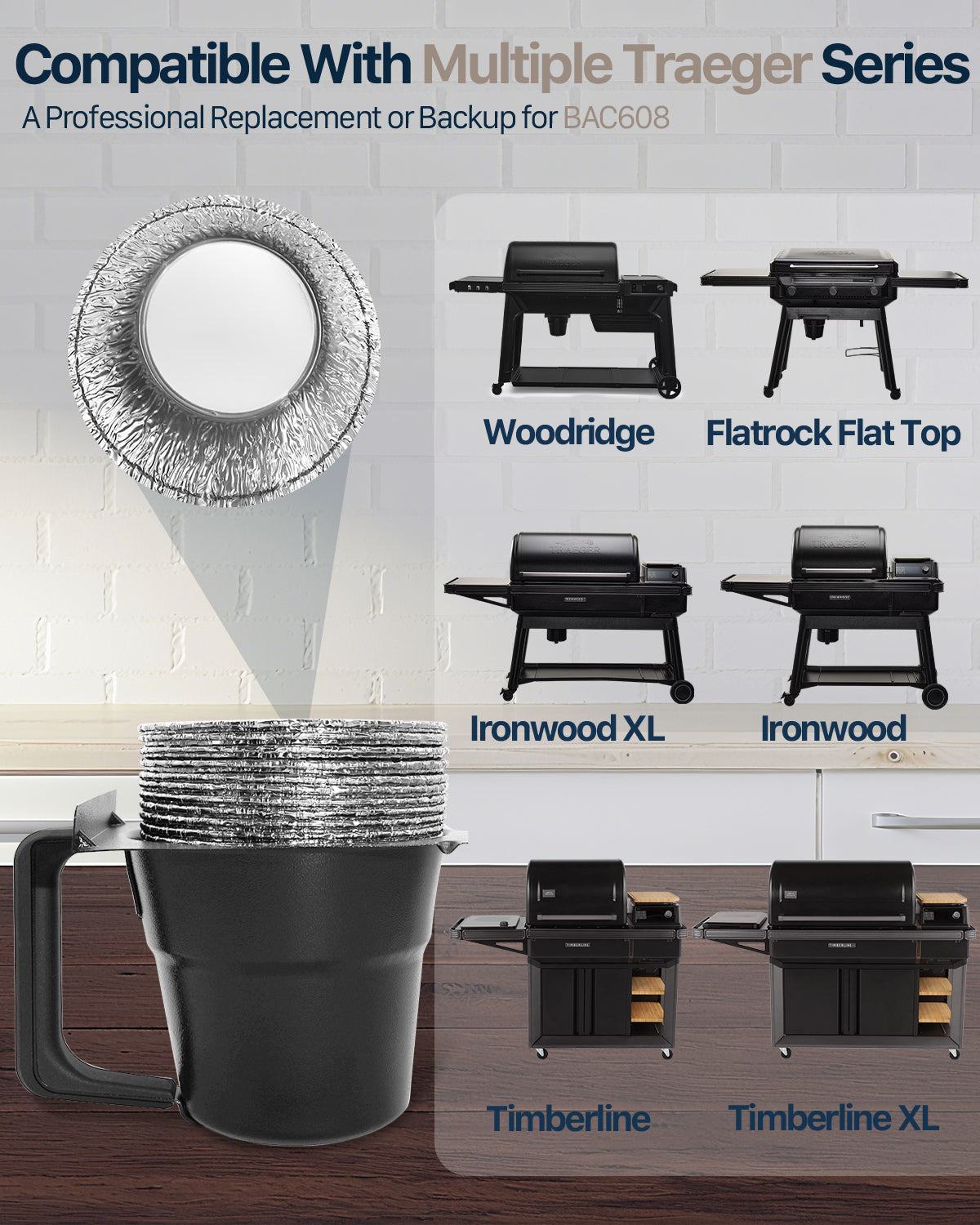 Matchwaves BAC608 Grease Bucket Liners Replacement for Traeger Timberline, Ironwood & Pellet Grills
