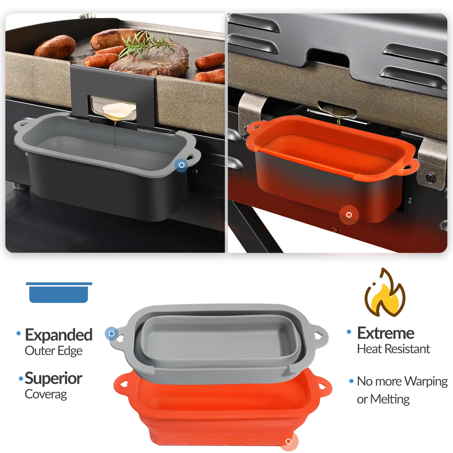 Reusable Silicone Grease Cup Liners Drip Pan for Blackstone 17"/22"/28"/36"