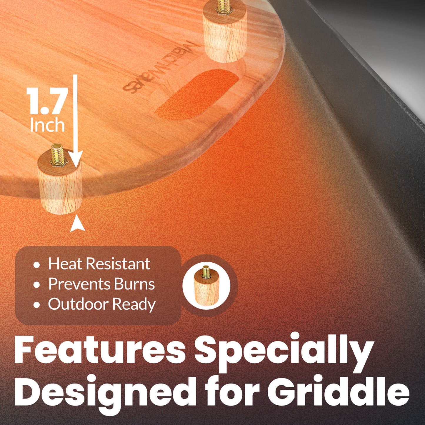 Elevated Acacia Wood Griddle Board Space-Saving Prep Station for 28" & 36" Blackstone