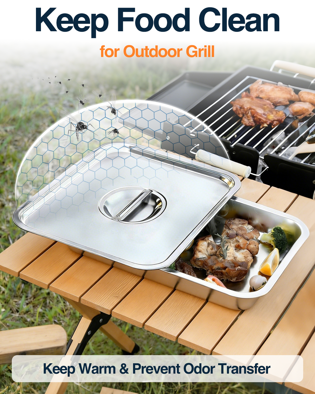 Matchwaves 5-Piece Stainless Steel Grill Prep & Serve Trap With Lid & Dual-Sided Cutting Board