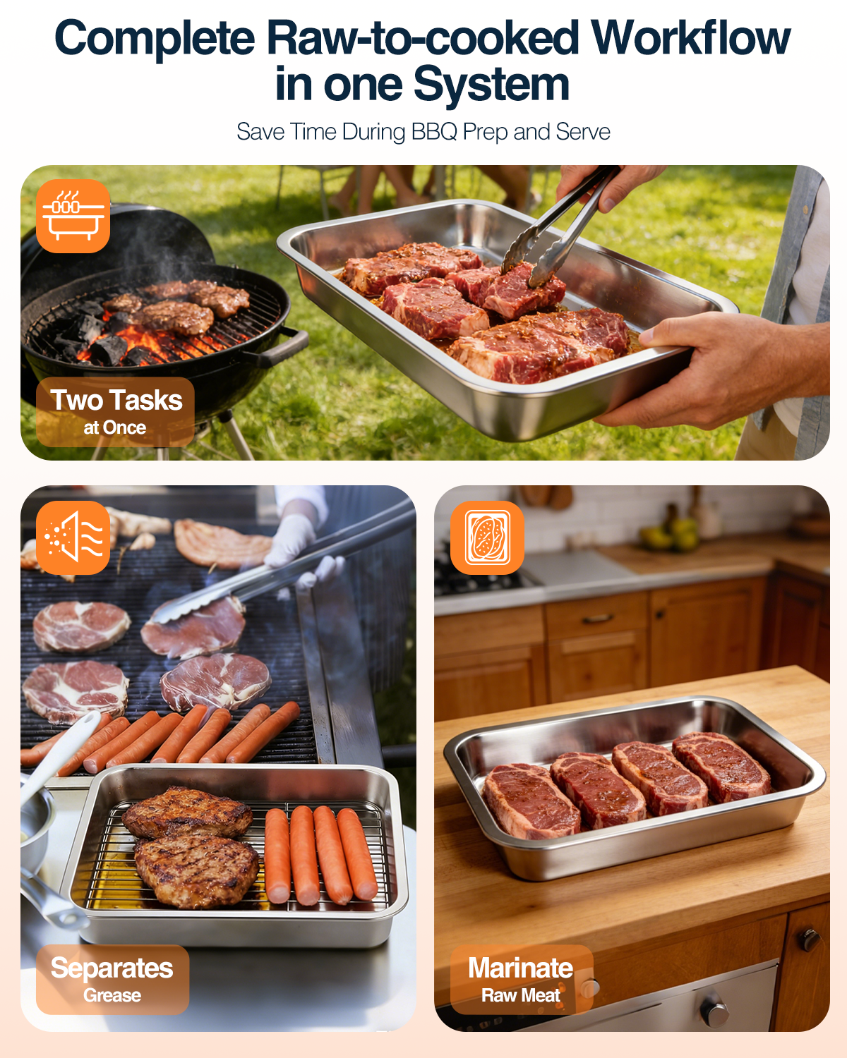 Matchwaves 5-Piece Stainless Steel Grill Prep & Serve Trap With Lid & Dual-Sided Cutting Board