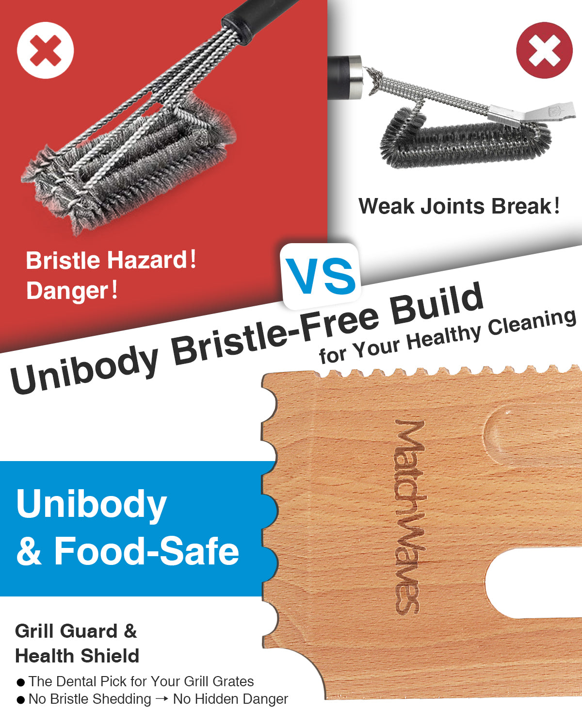 3-in-1 Bristle-Free Grill Scraper Grate Cleaner for Traeger Grills