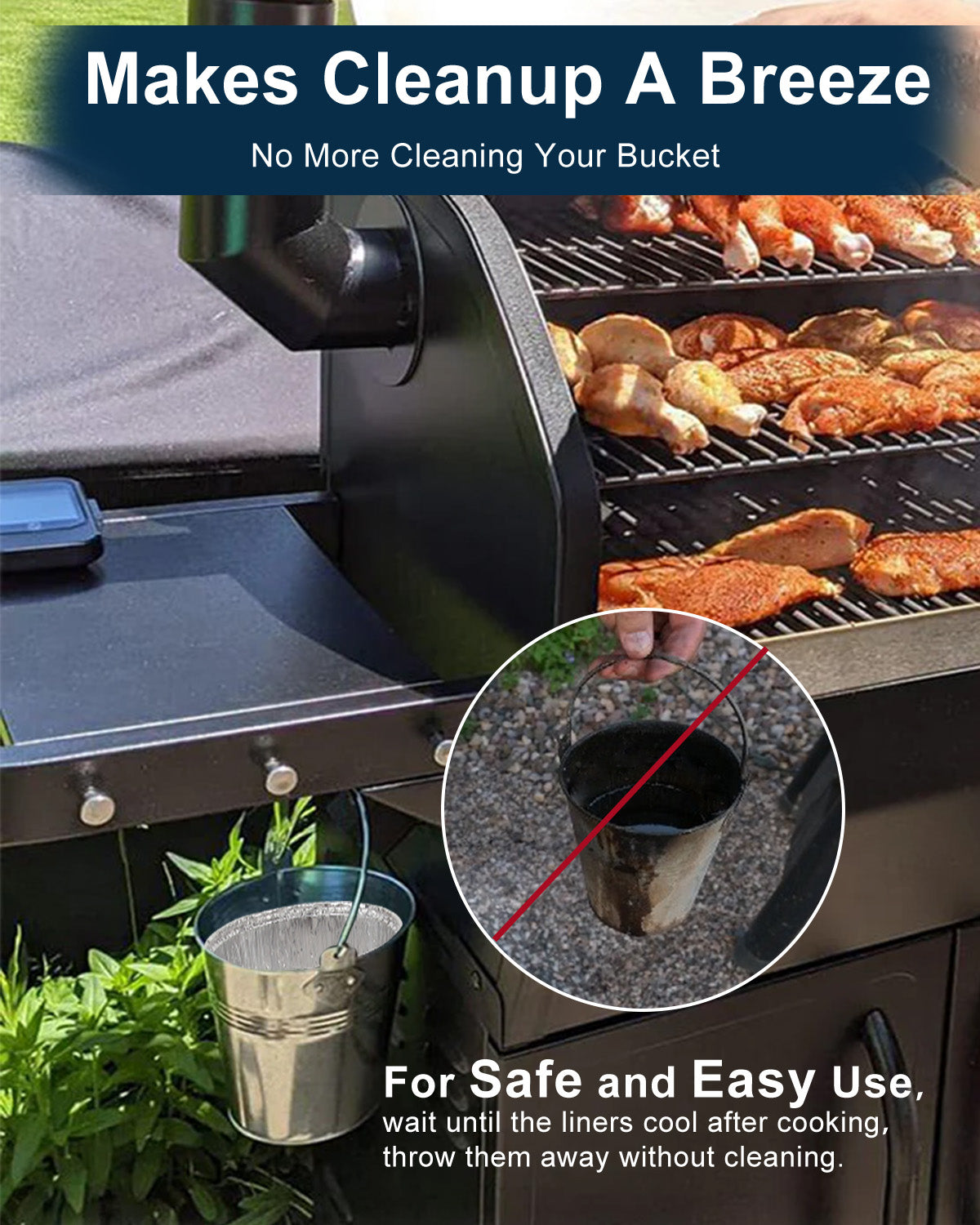 Matchwaves BAC407 Grease Bucket Liners Foil Liners for Traeger Pro, Ironwood, Pit Boss & Z Grills
