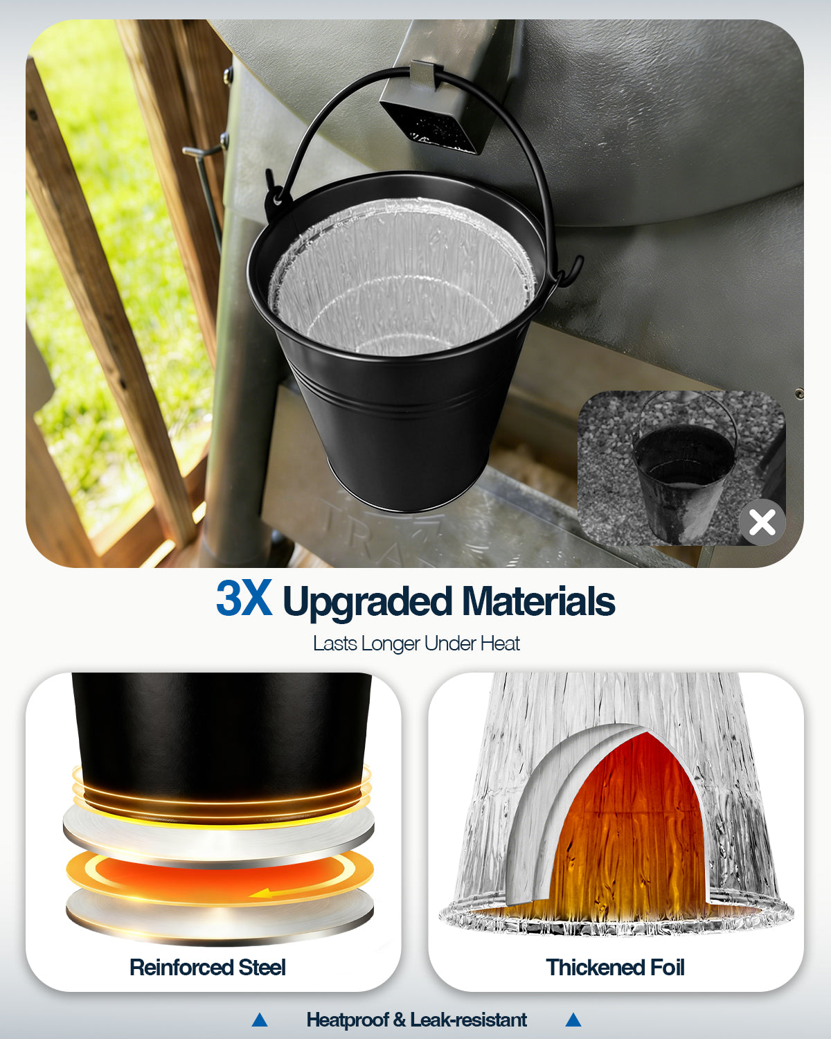 Matchwaves Steel Grease Bucket + Foil Liners Cleanup Kit For Traeger, Pit Boss, Z Grills & More