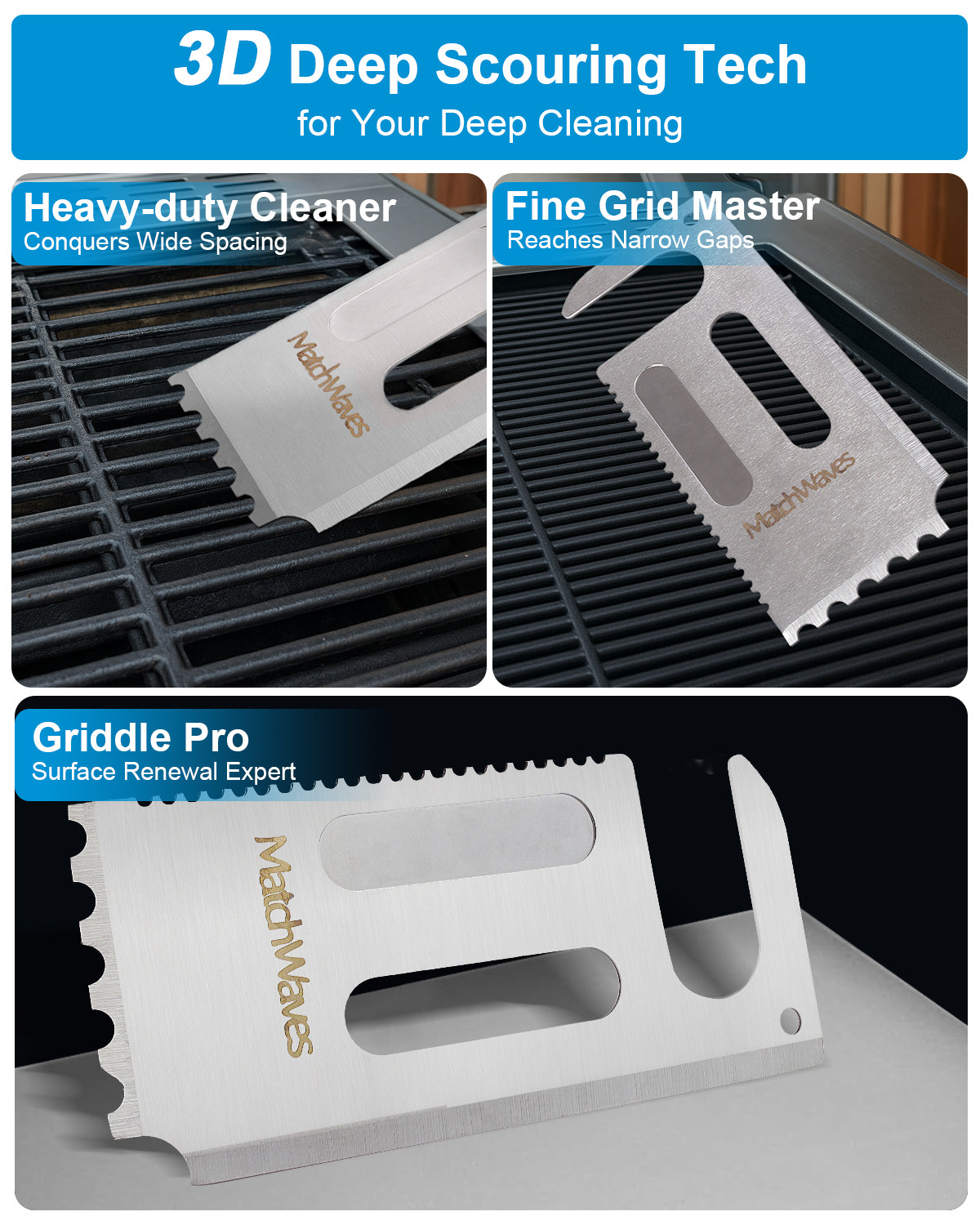 3-in-1 Bristle-Free Grill Scraper Grate Cleaner for Traeger Grills