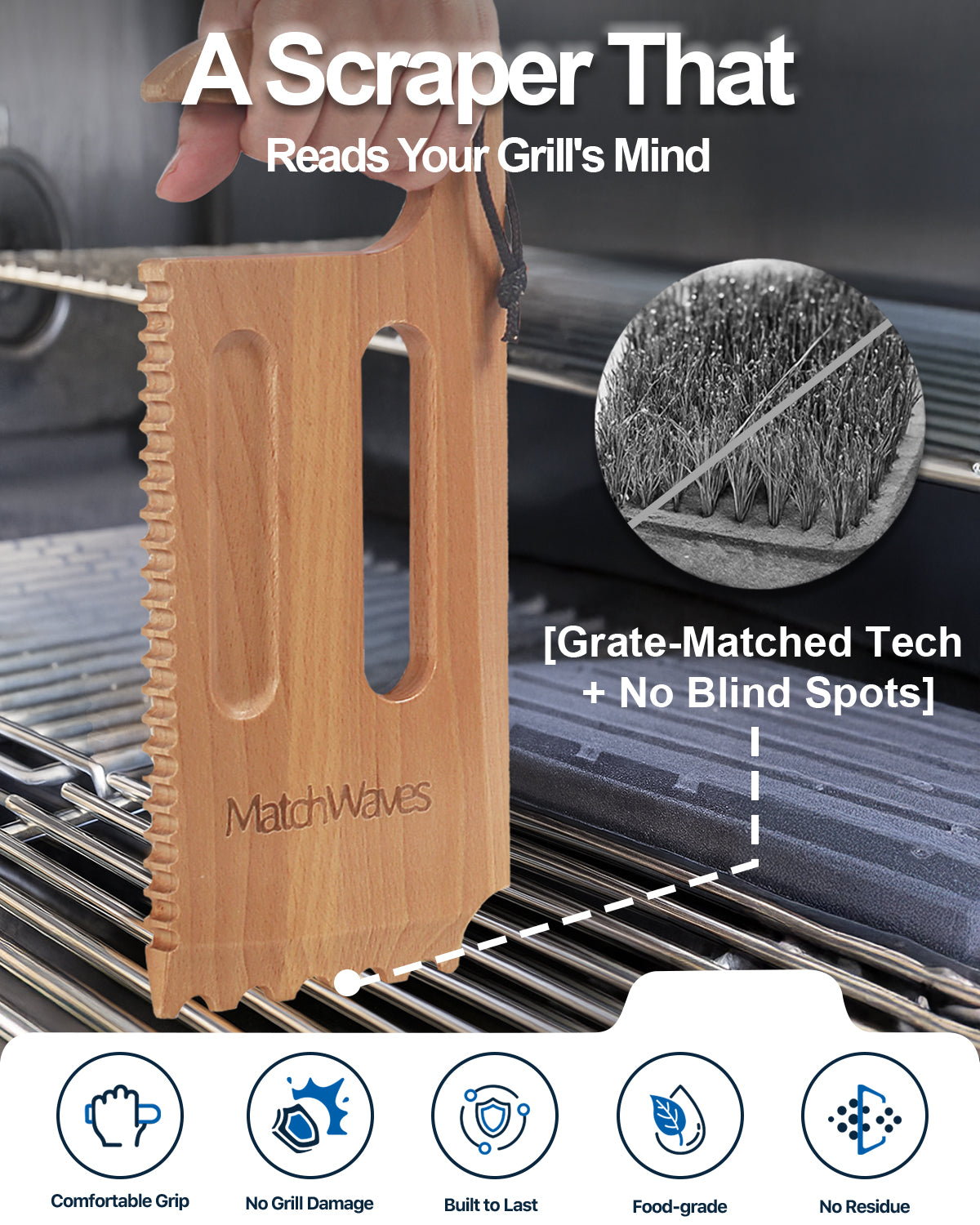 3-in-1 Bristle-Free Grill Scraper Grate Cleaner for Traeger Grills