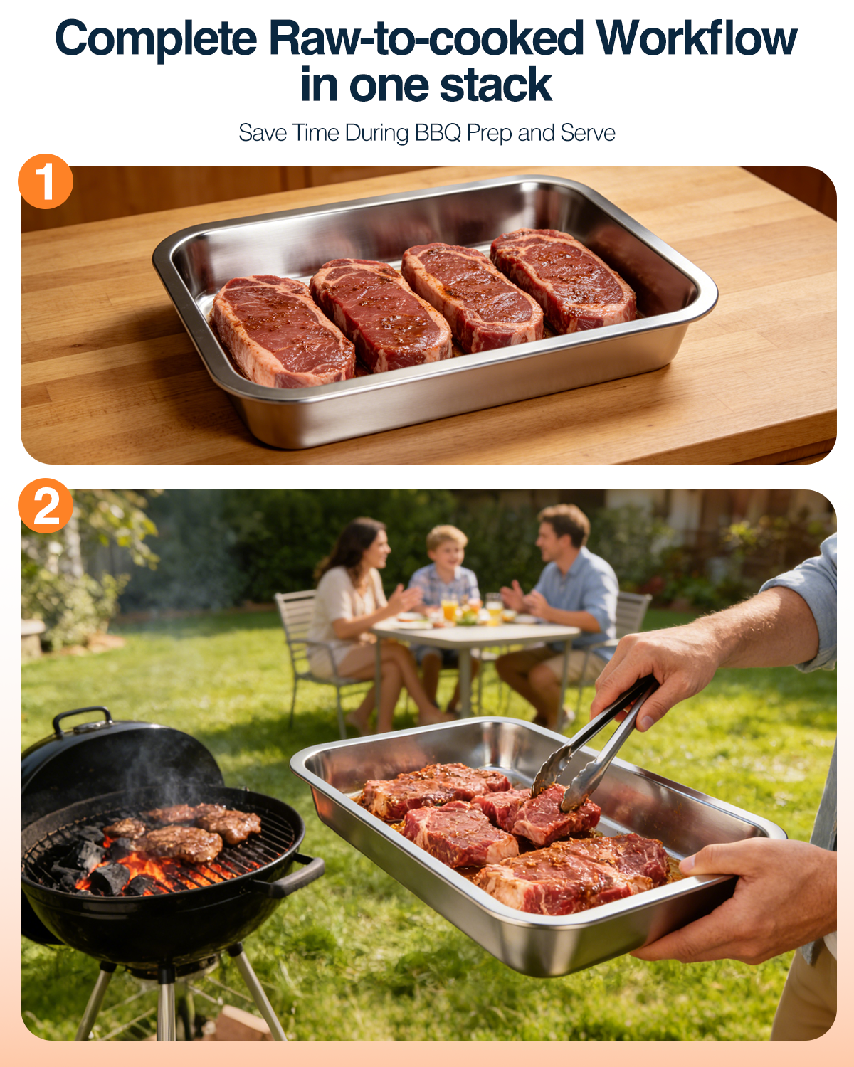 Matchwaves 5-Piece Stainless Steel Grill Prep & Serve Trap With Lid & Dual-Sided Cutting Board