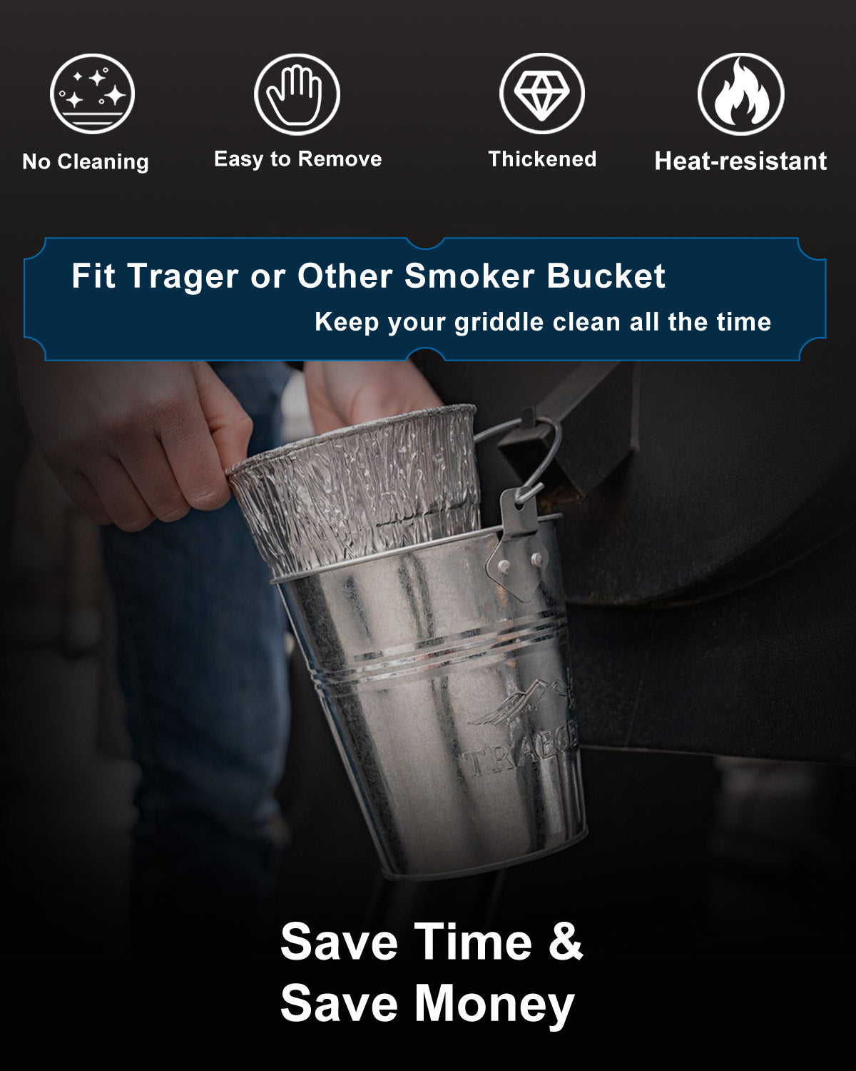 Matchwaves BAC407 Grease Bucket Liners Foil Liners for Traeger Pro, Ironwood, Pit Boss & Z Grills