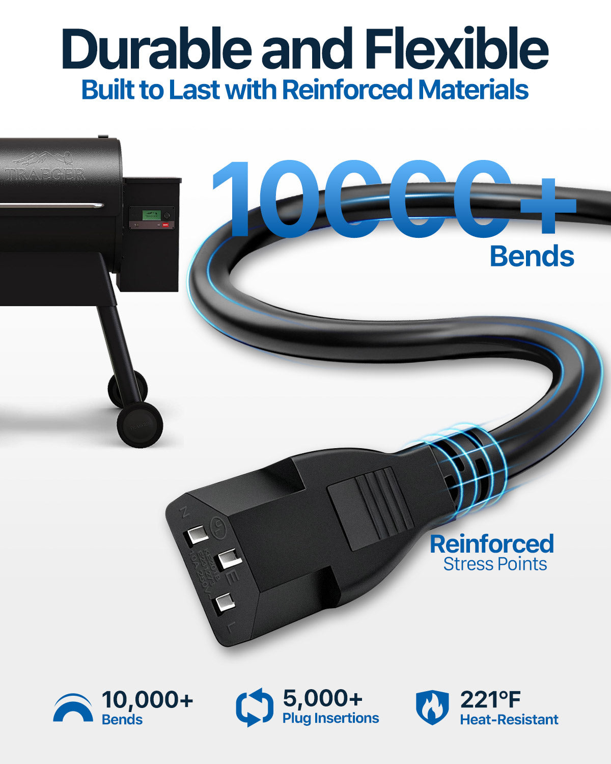 KIT0257 DC Power Cord Replacement for Traeger D2 3-Prong US Cable, Compatible with Pro 575 & 780, Ironwood 650 & 885, Timberline 850 & 1300, Silverton 620 & 810, Century 885, 6ft