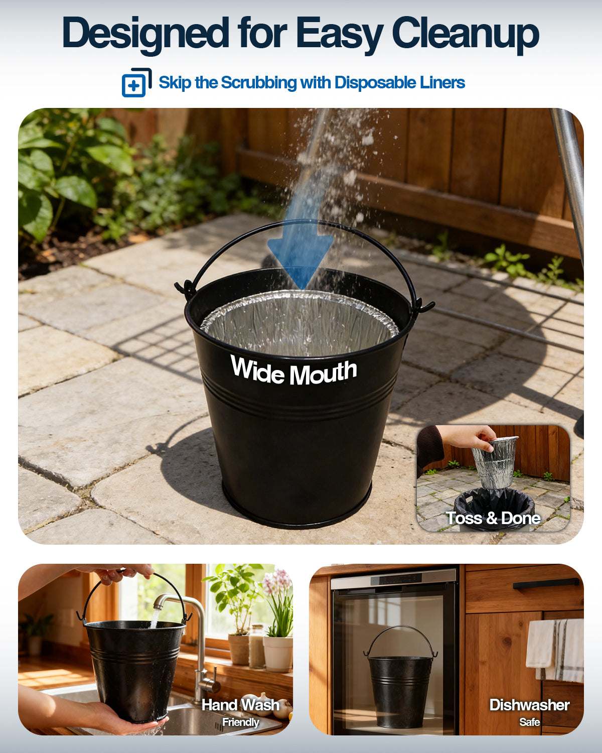Matchwaves Steel Grease Bucket + Foil Liners Cleanup Kit For Traeger, Pit Boss, Z Grills & More