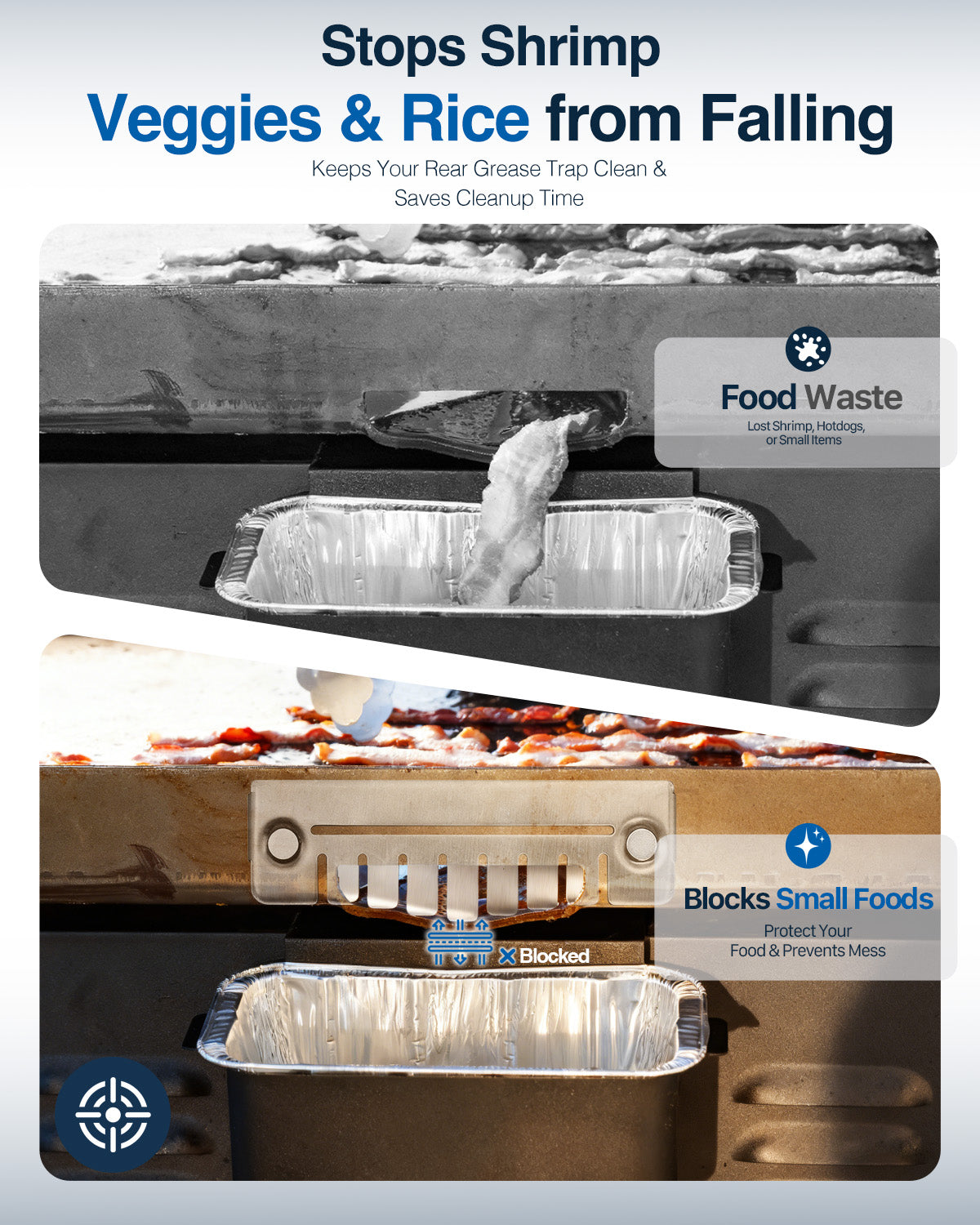 Universal Stainless Steel Grease Gate | Dual-Mode Food Blocker for Blackstone & Flat-Top Griddles
