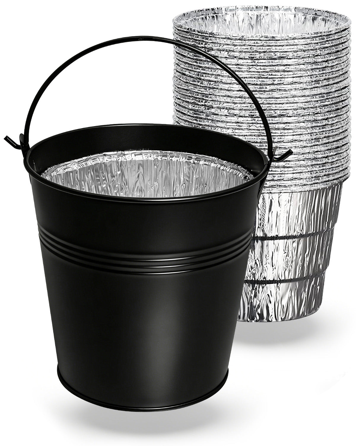 Matchwaves Steel Grease Bucket + Foil Liners Cleanup Kit For Traeger, Pit Boss, Z Grills & More