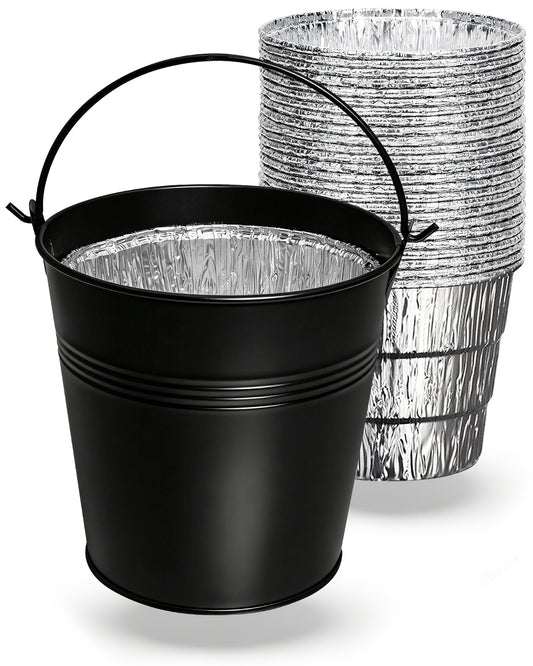 Matchwaves Steel Grease Bucket + Foil Liners Cleanup Kit For Traeger, Pit Boss, Z Grills & More