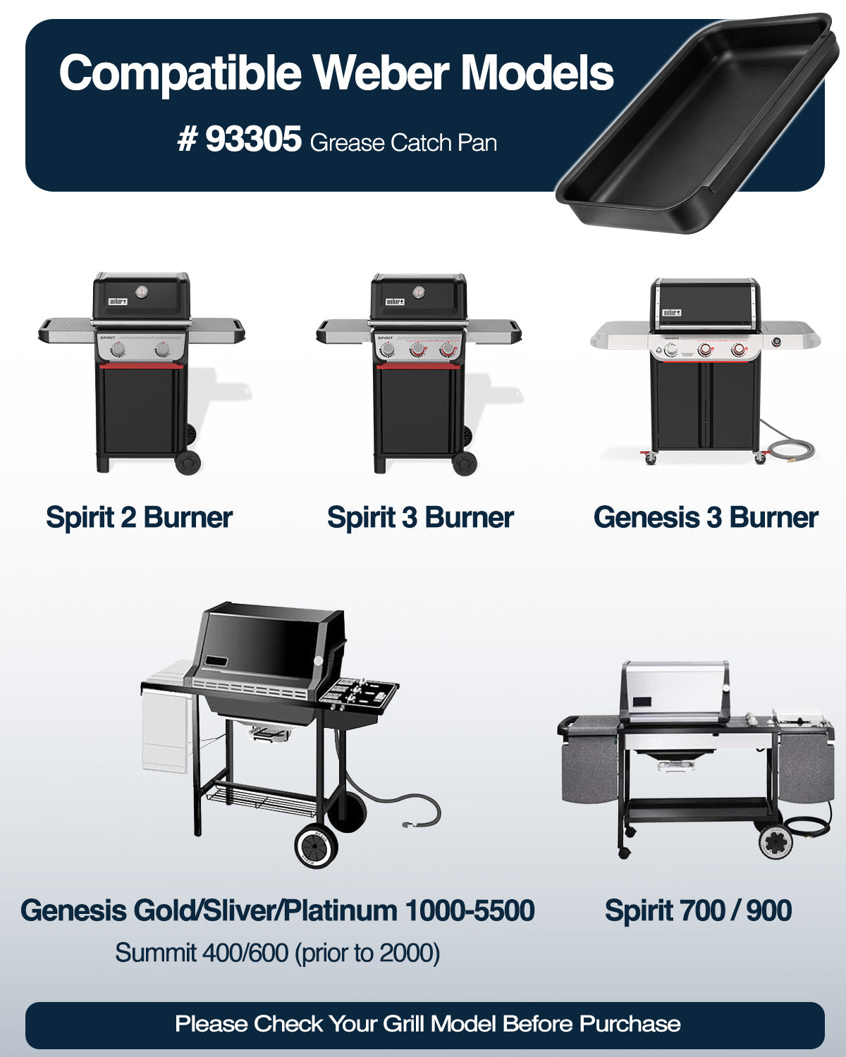 Matchwaves 93305 Griddle Cleanup Kit Catch Pan + 20 Disposable Foil Liners For Weber Genesis, Spirit & Summit