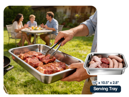 Matchwaves 5-Piece Stainless Steel Grill Prep & Serve Trap With Lid & Dual-Sided Cutting Board