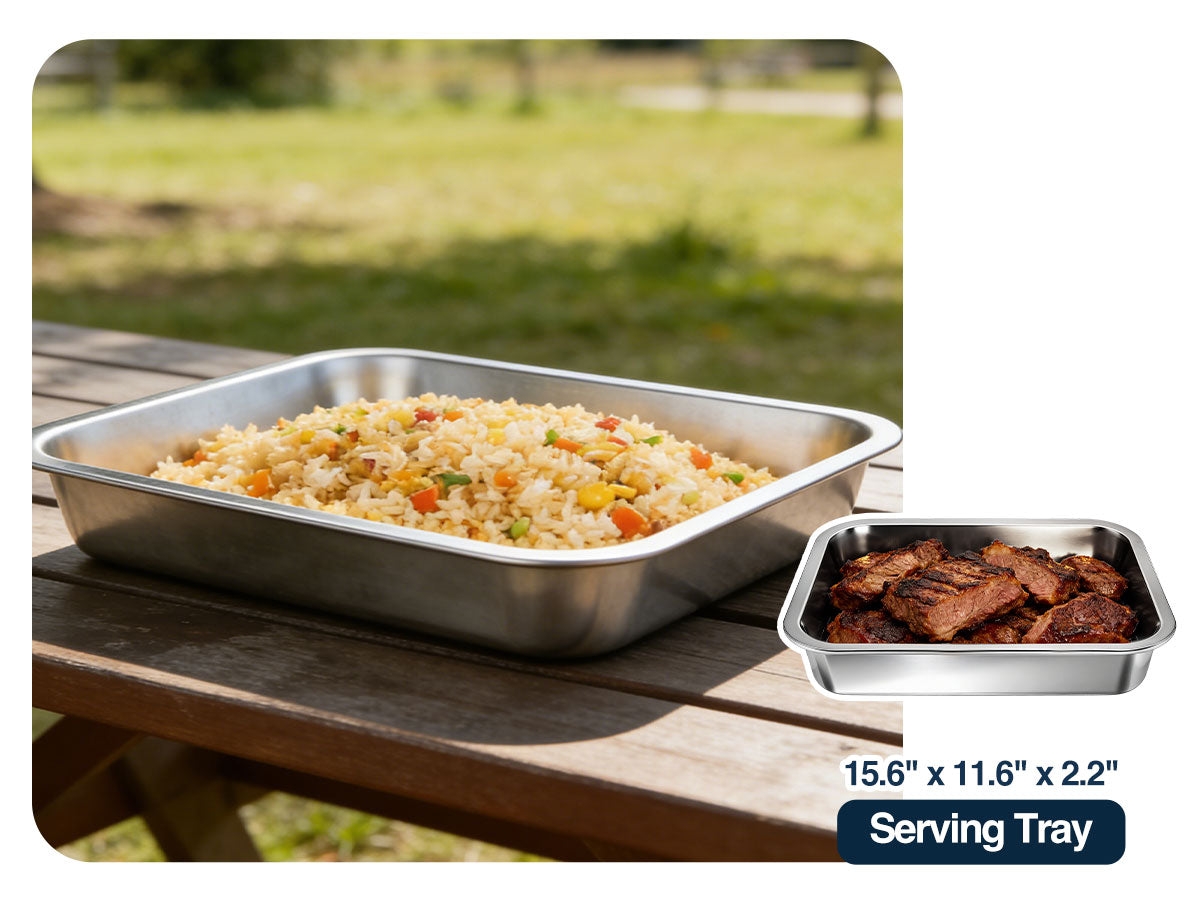 Matchwaves 5-Piece Stainless Steel Grill Prep & Serve Trap With Lid & Dual-Sided Cutting Board