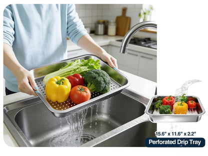 Matchwaves 6-Piece Stainless Steel Grill Prep & Serve Trap With Lid & Dual-Sided Cutting Board